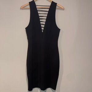 Women’s black dress low cut mini dress